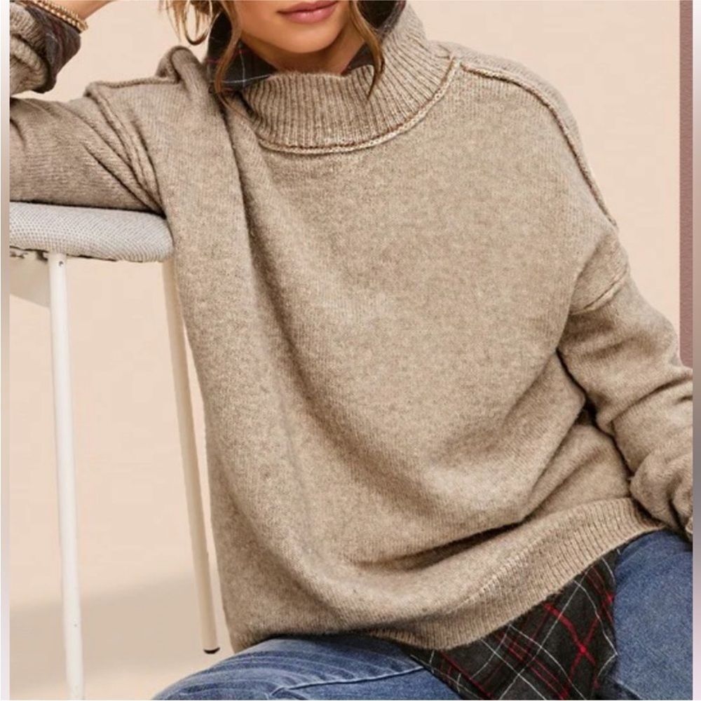 La Miel Ella Cozy Tan High Neck Sweater